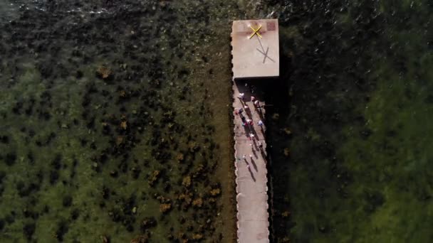 Vista Aérea Arriba Hacia Abajo Personas Pie Muelle Día Soleado — Vídeo de stock