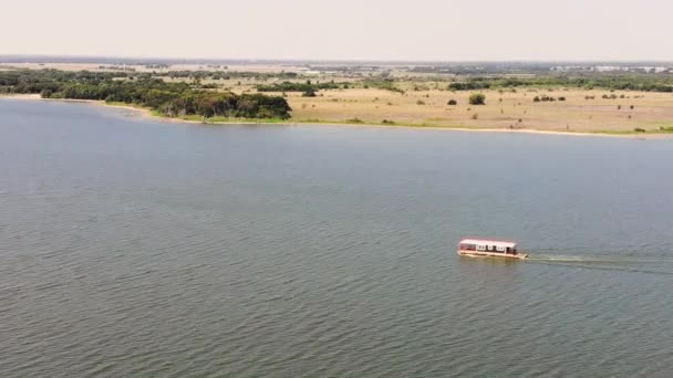 Drone Approchant Tiré Sur Lac Waco Texas Bateau Mouvement Peut — Video