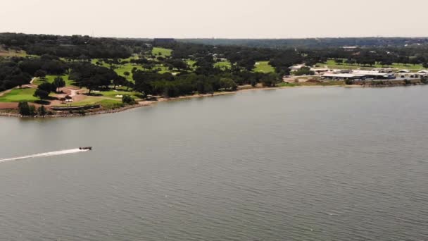 Drone Tiré Dessus Lac Waco Texas Bateau Vitesse Peut Être — Video