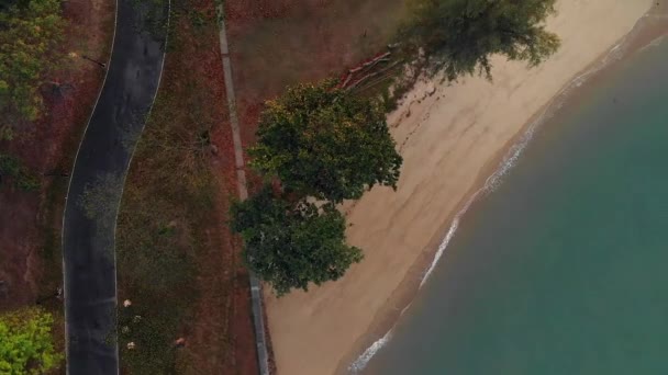 日出时分 一架自上而下的无人驾驶飞机飞越海滩 — 图库视频影像