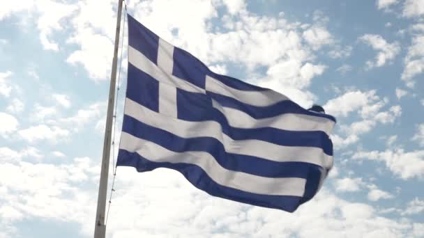 Die Griechische Nationalflagge Weht Wind Einem Fahnenmast Neun Horizontale Streifen — Stockvideo