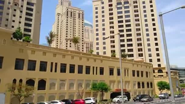 Pan Tilt Day View Street Blue Sky Apartment Office Buildings — Stock video