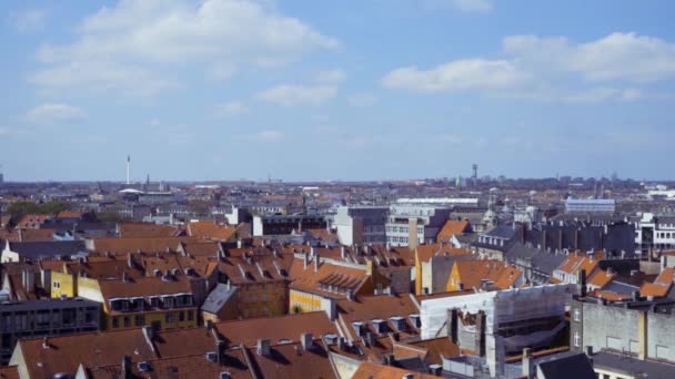 Vista Colorida Telhado Sobre Copenhaga Com Nuvens Luz Céu — Vídeo de Stock