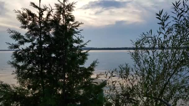 Vue Sur Eau Calme Lac Scugog Dans Soirée — Video