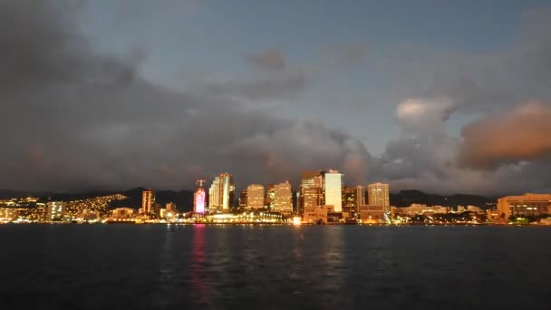 Honolulu Harbor Skyline Time Lapse Sunset Golden Hour — Stok Video