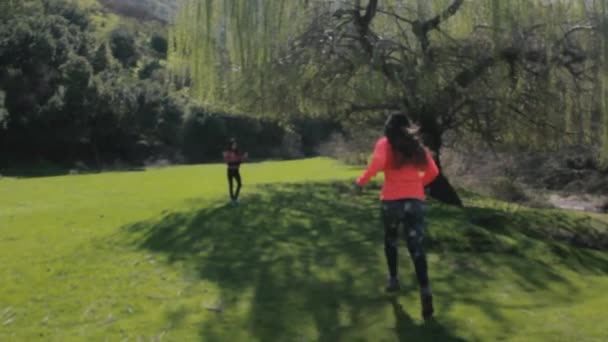 Güzel Doğal Bir Bahçede Koşan Kızlar — Stok video