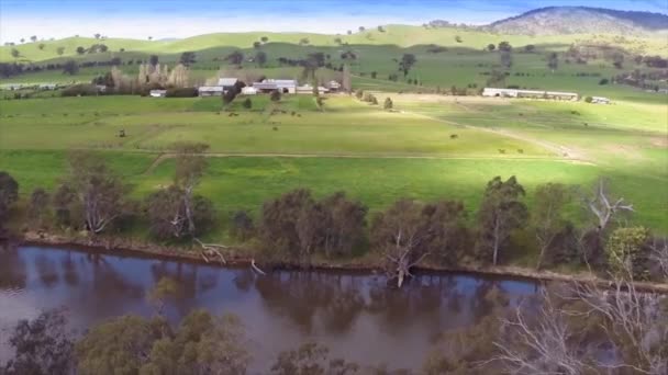 Boerderij Bij Melbourne Goulburn River Ariel Schot — Stockvideo