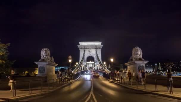 Time Lapse Budapest Ungern Kedjebron Natten Med Många Bilar Och — Stockvideo