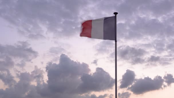 Французский Флаг Облаках Заката — стоковое видео