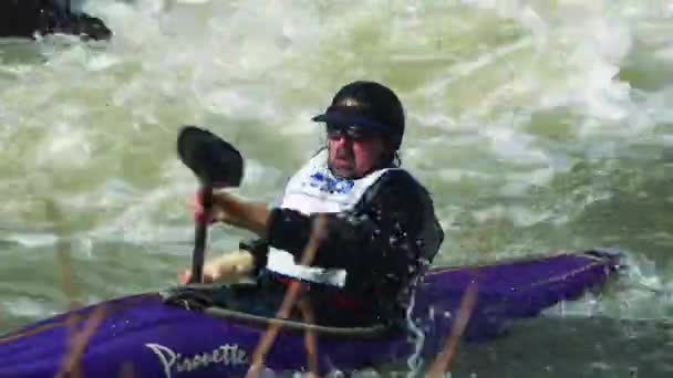 White Water Kayaker Racer Closeup — Stock Video