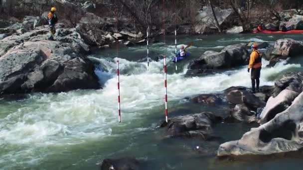 White Water Kayaker Racer Big Drop — Stock Video