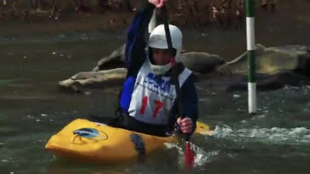 White Water Kayaker Racer Closeup — Stock Video