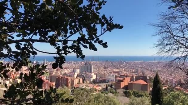 Udsigten Barcelona Ned Til Havet Solrig Dag Med Nogle Smukke – Stock-video