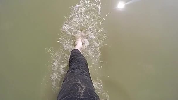 Slow Motion Spaziergang Schlammigen Wasser Einem See Mit Einem Funken — Stockvideo