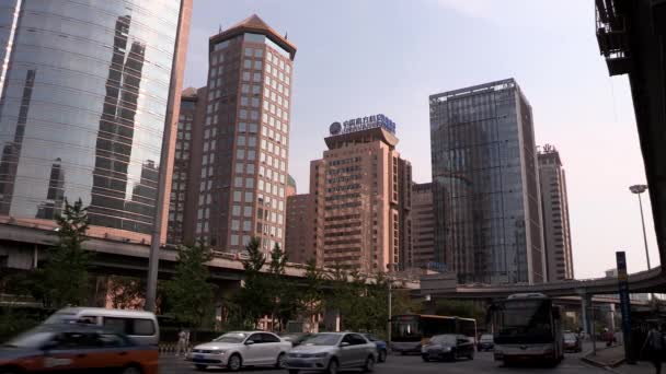 Street View Beijing Sky Scrapers Cars Chiny — Wideo stockowe