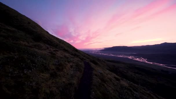 Increíble Puesta Sol Thorsmork Islandia Durante Verano Imágenes Steadicam Moviéndose — Vídeos de Stock