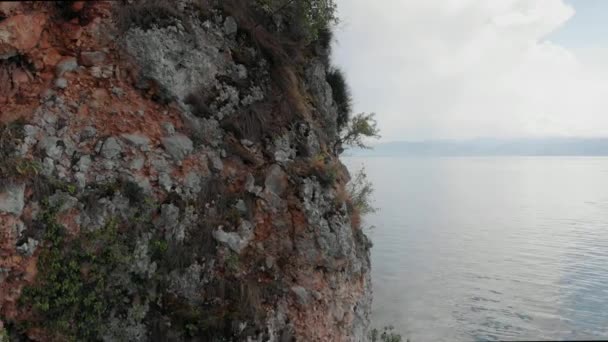 Riprese Aeree Dell Estate Lago Ohrid Macedonia Con Chiesa San — Video Stock