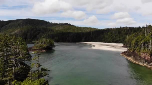 青い水と美しい空のビーチの4Kドローン映像 ブリティッシュコロンビア州の西海岸の風景カナダ — ストック動画