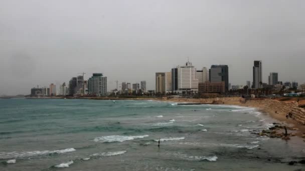 Olas Marinas Bahía Tel Aviv — Vídeo de stock