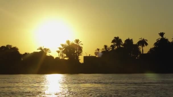 Αργή Κινούμενη Βάρκα Τον Ήλιο Δύει Στον Αιγυπτιακό Ποταμό Nile — Αρχείο Βίντεο