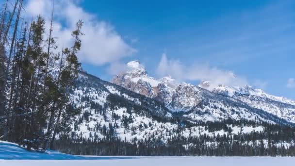 Kışın Taggart Gölü Nden Grand Teton Görüldüğü Gibi Zaman Aşımı — Stok video
