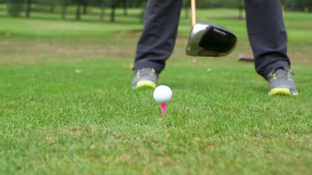 Close Golfer Taking Tee Shot — Stock video