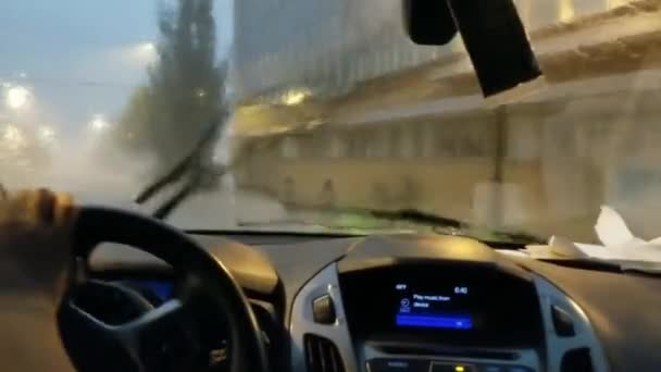 Driving Rainstorm Historic Commercial Street Springfield Heavy Downpour — Stock Video