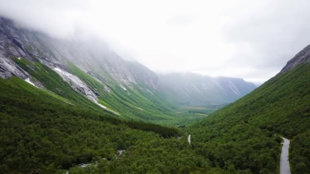 Flygbilder Trollstigens Natursköna Rutt Norge — Stockvideo