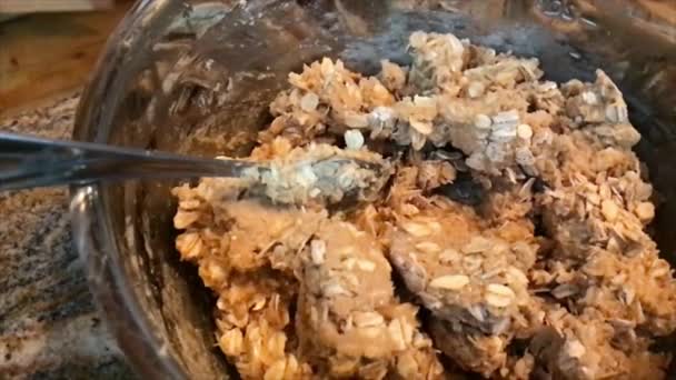 Mezcla Lenta Galletas Avena — Vídeo de stock