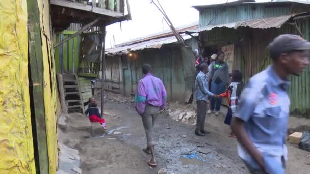 Ranní Život Ulici Kibera Největší Slum Africkém Kontinentu Nairobi Keňa — Stock video