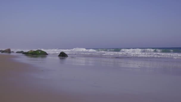 Onde Dell Oceano Infrangono Sulla Spiaggia Tramonto — Video Stock