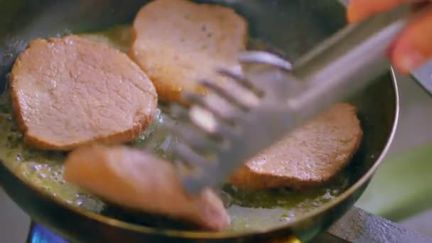 Cooking Fillet Mignon Pan — Stock Video