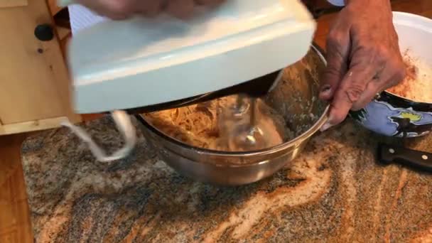 Mencampurkan Kue Oatmeal Dengan Pemukul Campuran — Stok Video