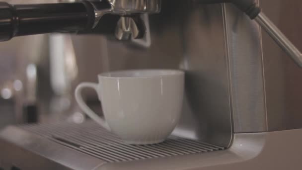 Eine Tasse Unter Einen Espresso Puk Stellen — Stockvideo