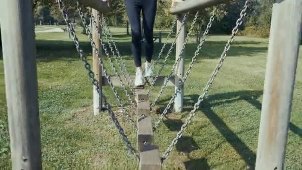 Plan Jeunes Belles Femmes Faisant Des Exercices Plein Air Dans — Video