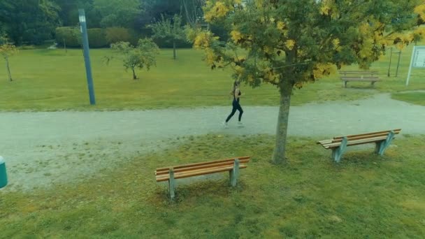 Tiro Belas Mulheres Jovens Correndo Correndo Livre Parque Nascer Sol — Vídeo de Stock