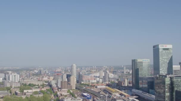 Elevated Aerial View Financial Skyscrapers Canary Wharf East London Shot — Stock Video