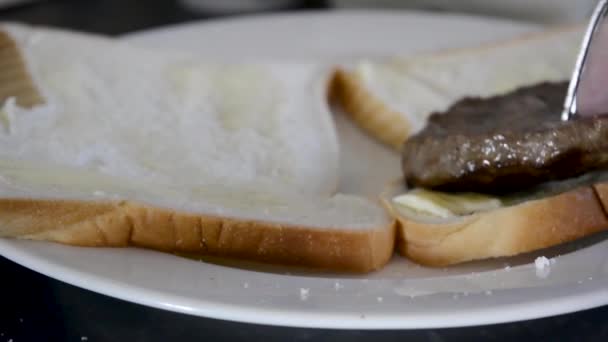 Making Burger Sandwiches Cup Tea — Stock Video