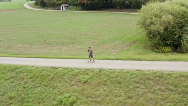 Aerial View Man Skateing Longboard — Stock Video