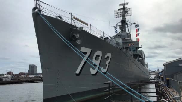 Uss Cassin Young Torpédoborec Amerického Námořnictva Boston Navy Yard Massachusetts — Stock video