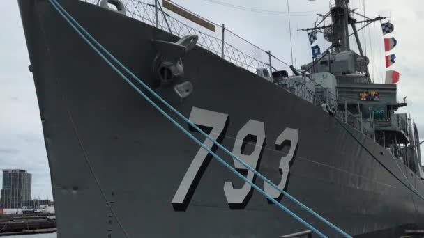 Uss Cassin Young Romboló Amerikai Haditengerészet Boston Navy Yard Massachusetts — Stock videók