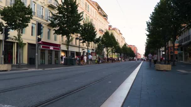 Personas Tráfico Avenida Jean Medecin Niza Sur Francia Turistas Caminando — Vídeos de Stock