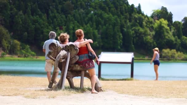 Toeristen Maken Foto Aan Het Meer — Stockvideo