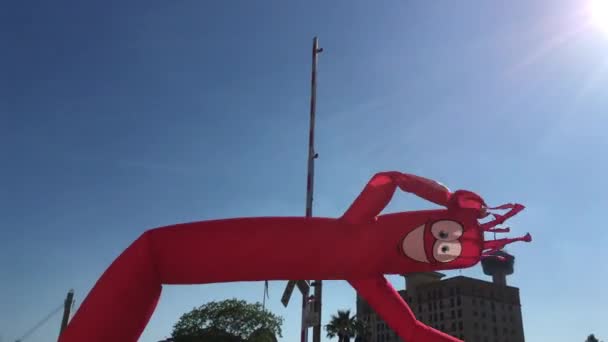 Echtzeit Aufnahme Einer Aufblasbaren Lufttänzerin Roter Farbe Bei Einer Veranstaltung — Stockvideo