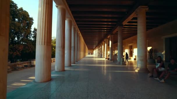 Gimbal Disparó Caminando Por Los Pilares Templo Hefesto Anthens Con — Vídeos de Stock