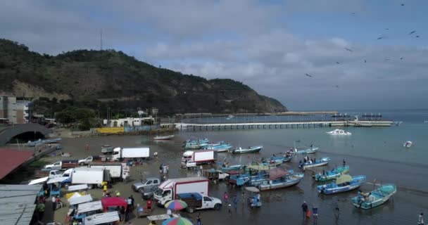 Puerto López Ecuador Septiembre 2018 Drone Aerial Fly Beach Showing — Vídeos de Stock