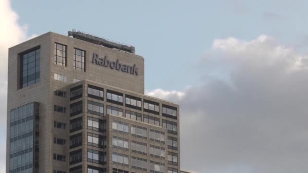 Close Rabobank Building Netherlands Amstel Station One Biggest Dutch Businesses — Stock Video