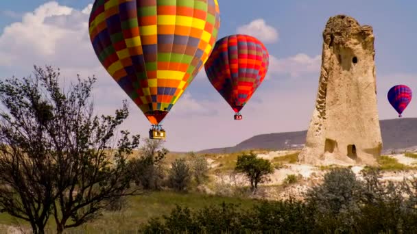 Cinemagraph Parallax Effect Hot Air Balloons Rising Karst Capadocia Turkey — Vídeos de Stock
