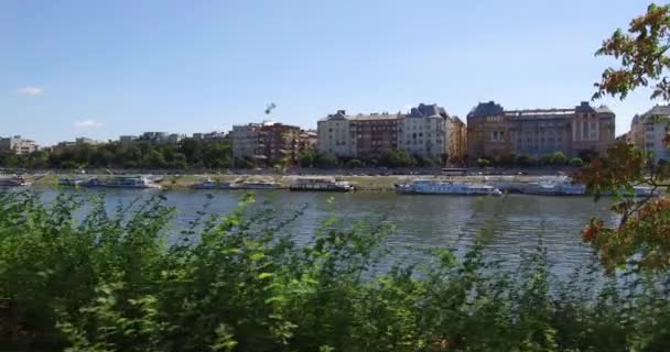 ブダペストのマーガレット島からドナウ東岸のペストの建物の眺め — ストック動画