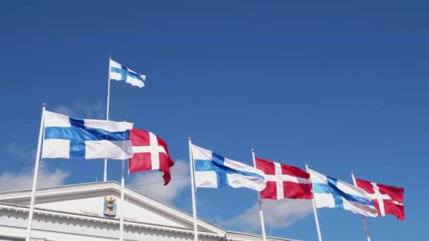 Finlands Och Danmarks Flaggor — Stockvideo